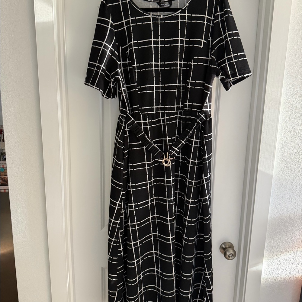 BloomChic Black & White Plaid Midi Dress - Picture 2 of 5